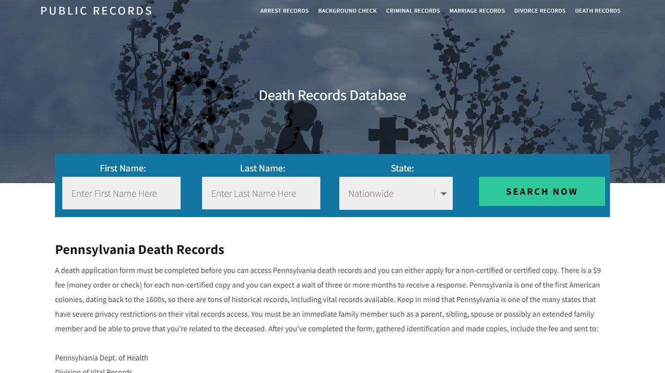 Pennsylvania Death Records | Enter Name and Search. 14Days Free